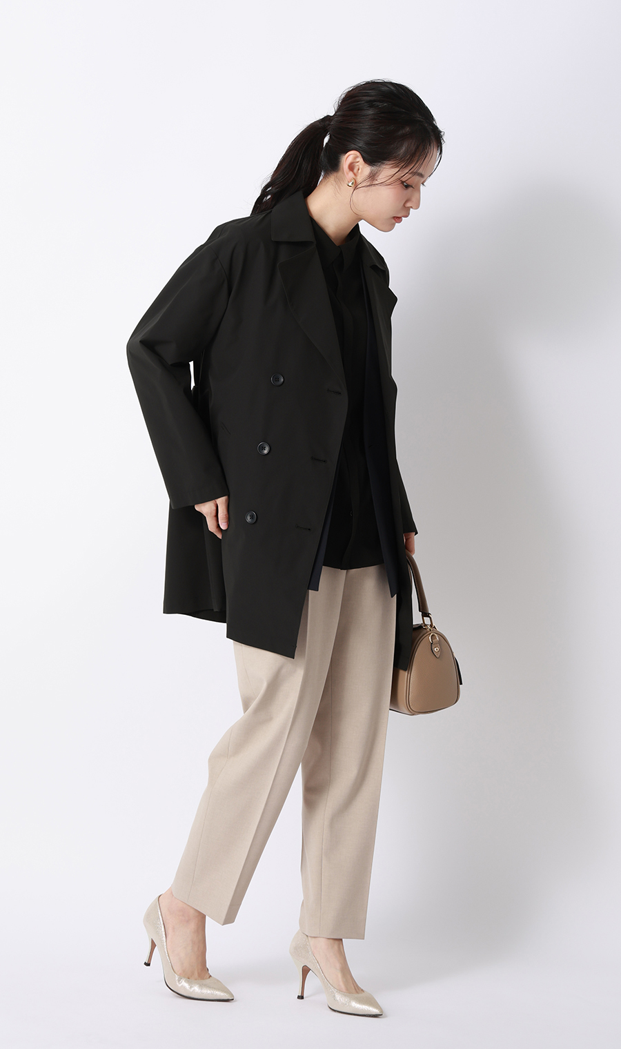 ゼロプレッシャートレンチコート【ミドル丈】 ブラック S