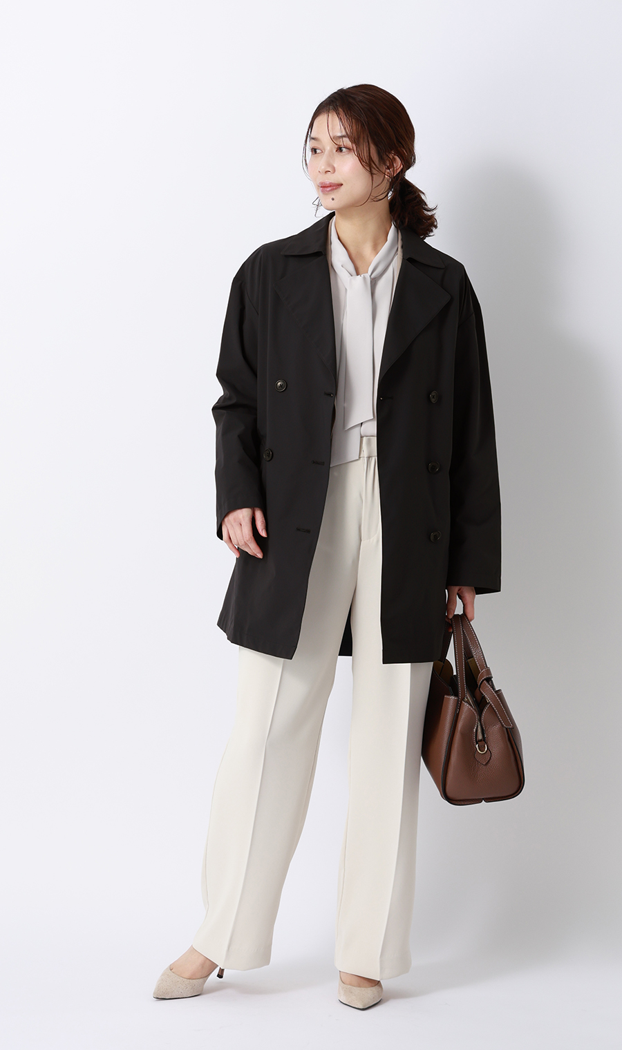 ゼロプレッシャートレンチコート【ミドル丈】 ブラック S