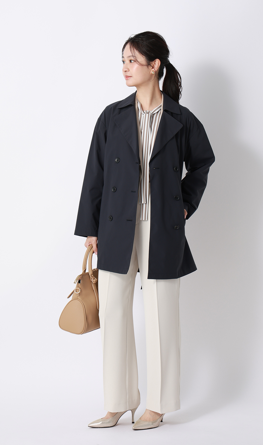ゼロプレッシャートレンチコート【ミドル丈】 ネイビー M