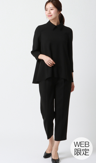 ■取り外し襟付きブラウス+タックプルオンパンツフォーマル【2点セット】【WEB限定】