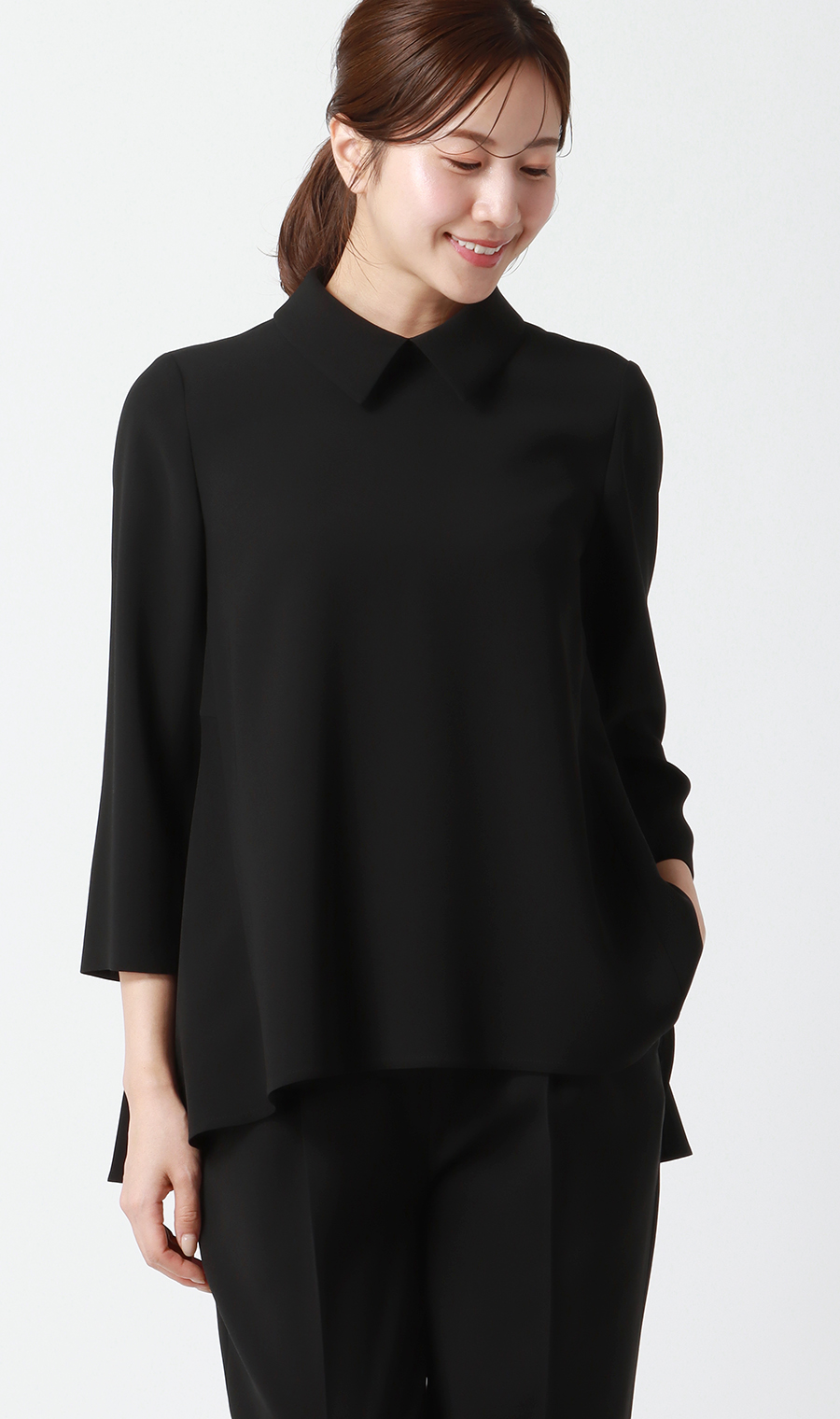 取り外し襟付きブラウス+タックプルオンパンツフォーマル【2点セット】【WEB限定】【裾上げ済み】 ブラック LL