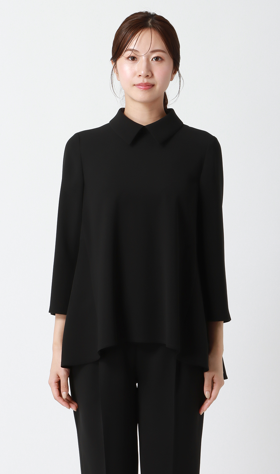 取り外し襟付きブラウス+タックプルオンパンツフォーマル【2点セット】【WEB限定】【裾上げ済み】 ブラック LL