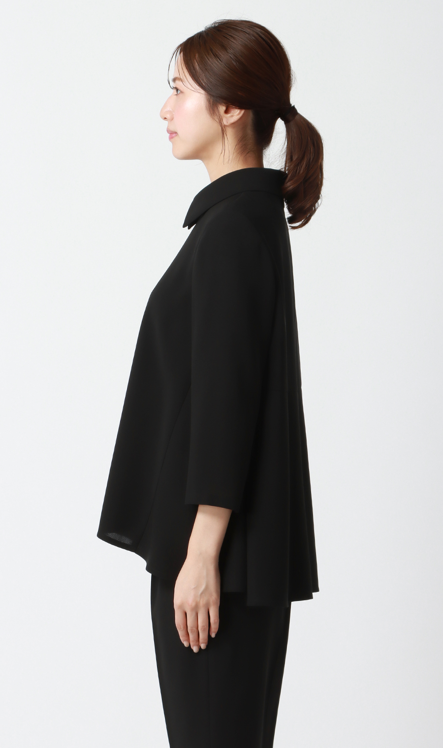 取り外し襟付きブラウス+タックプルオンパンツフォーマル【2点セット】【WEB限定】【裾上げ済み】 ブラック LL