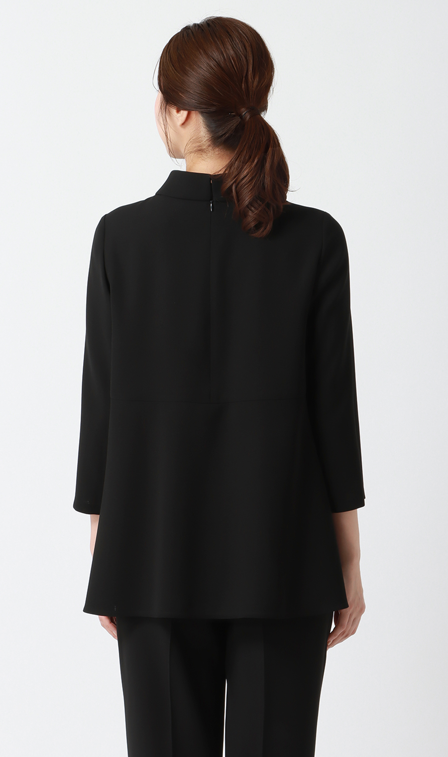 取り外し襟付きブラウス+タックプルオンパンツフォーマル【2点セット】【WEB限定】【裾上げ済み】 ブラック LL