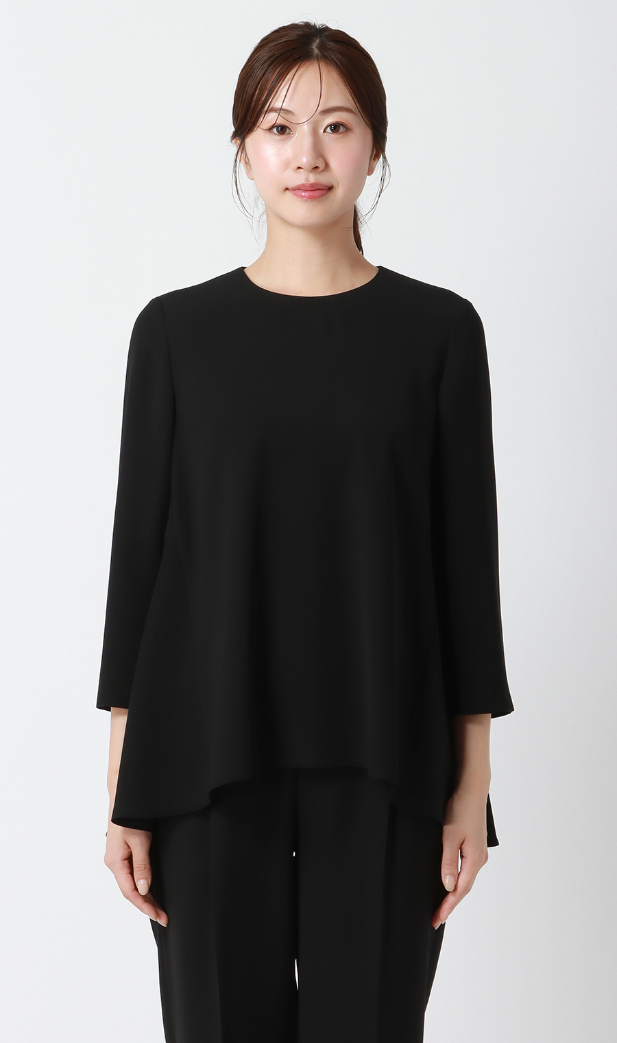 取り外し襟付きブラウス+タックプルオンパンツフォーマル【2点セット】【WEB限定】【裾上げ済み】 ブラック LL