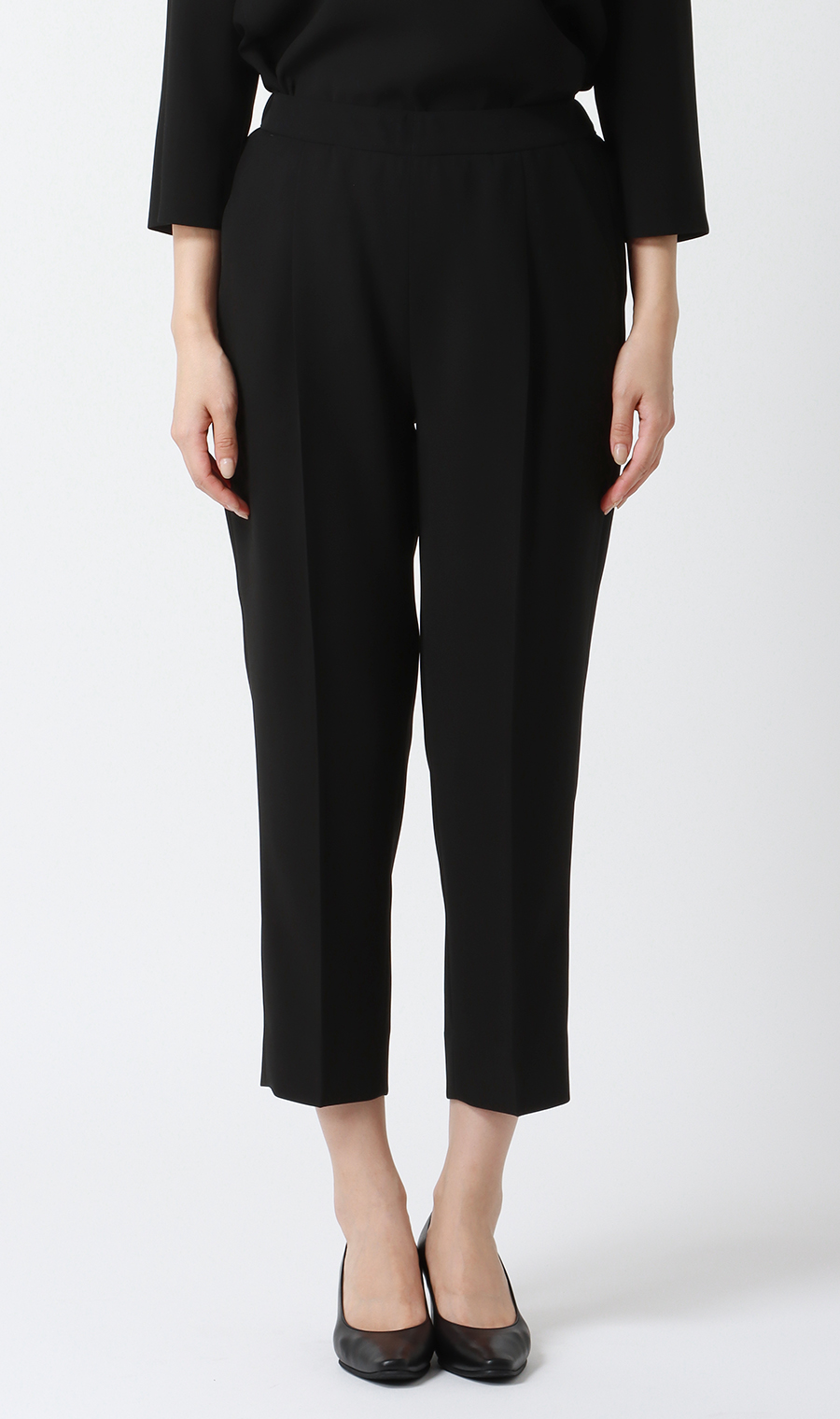 取り外し襟付きブラウス+タックプルオンパンツフォーマル【2点セット】【WEB限定】【裾上げ済み】 ブラック LL