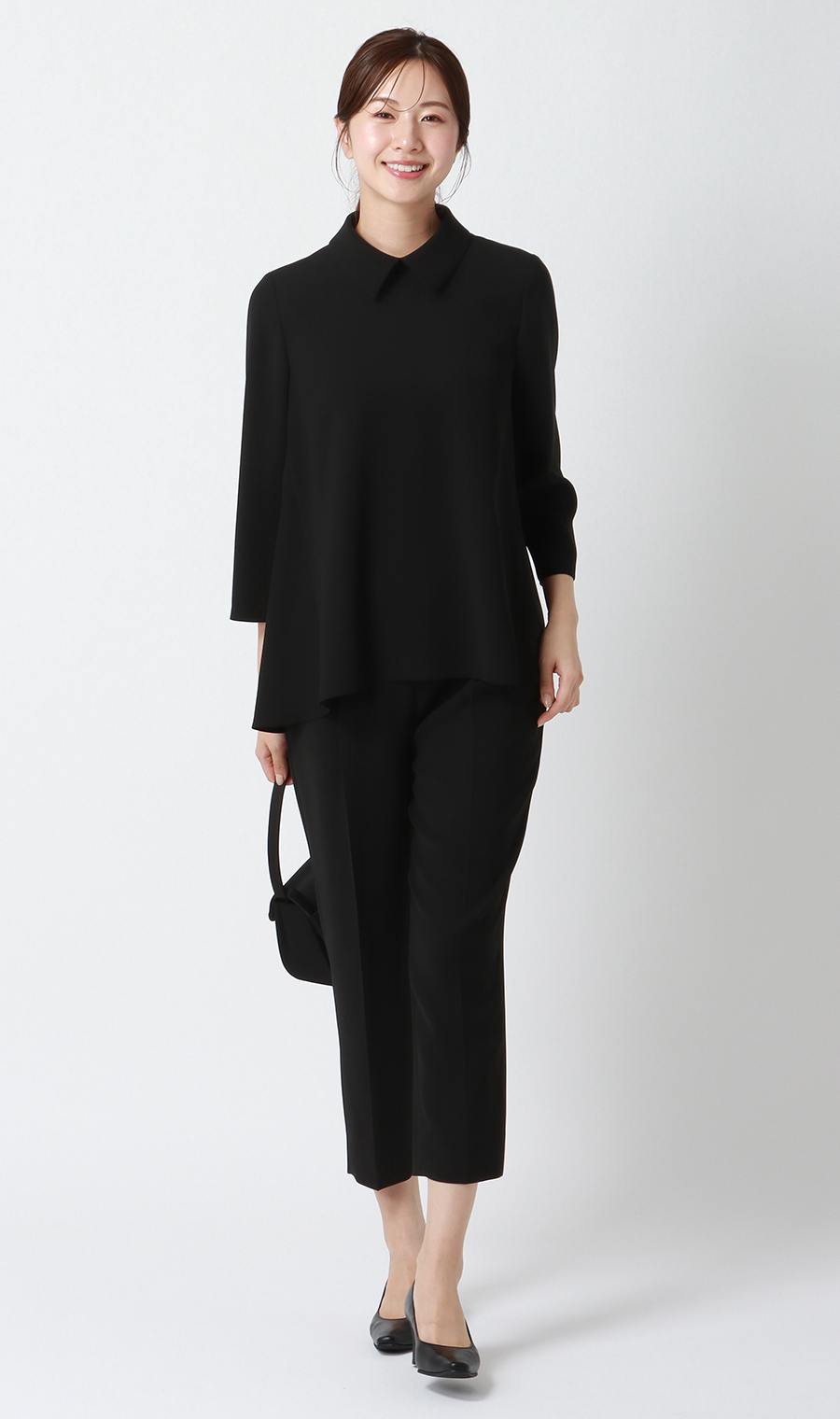 取り外し襟付きブラウス+タックプルオンパンツフォーマル【2点セット】【WEB限定】【裾上げ済み】 ブラック LL