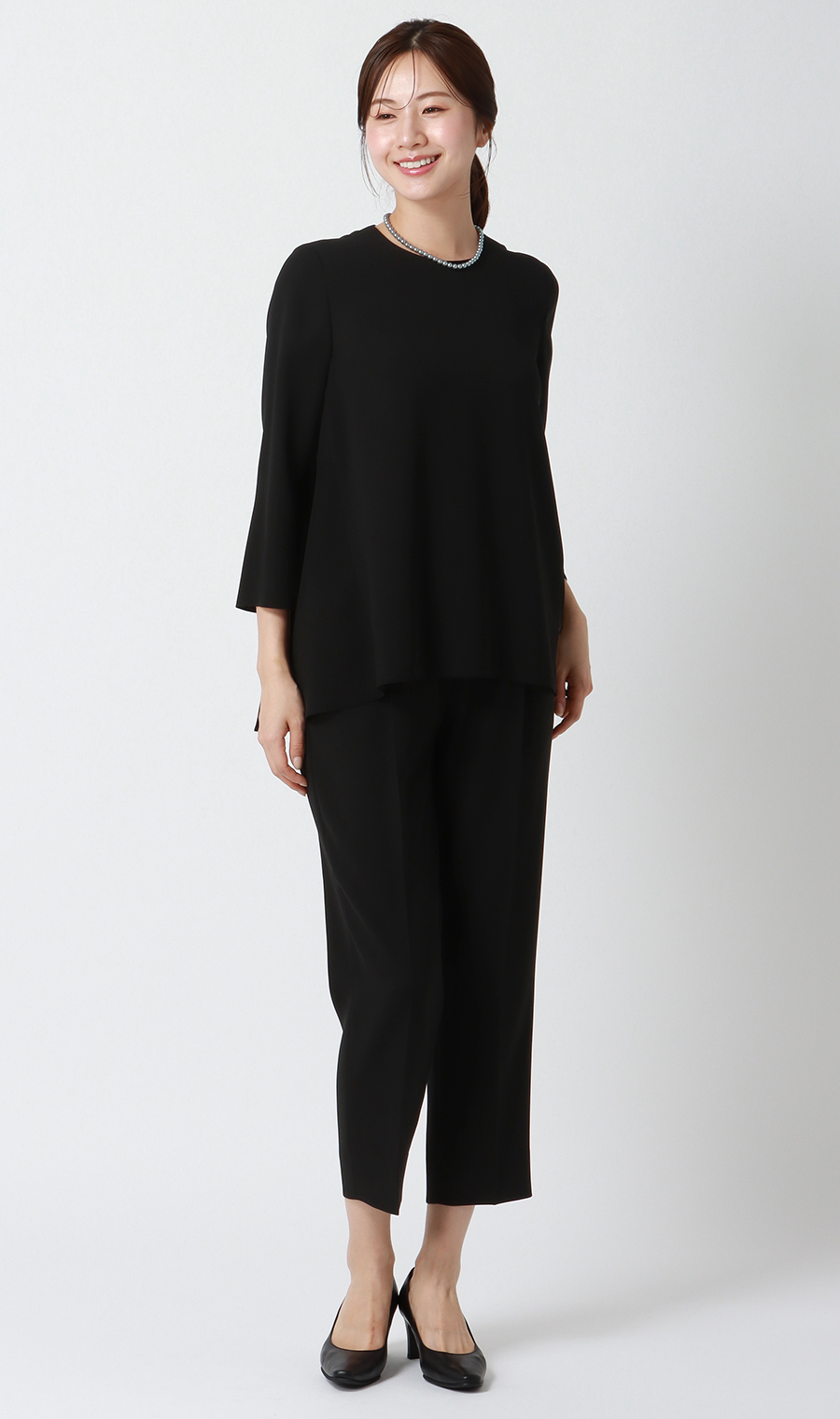 取り外し襟付きブラウス+タックプルオンパンツフォーマル【2点セット】【WEB限定】【裾上げ済み】 ブラック LL