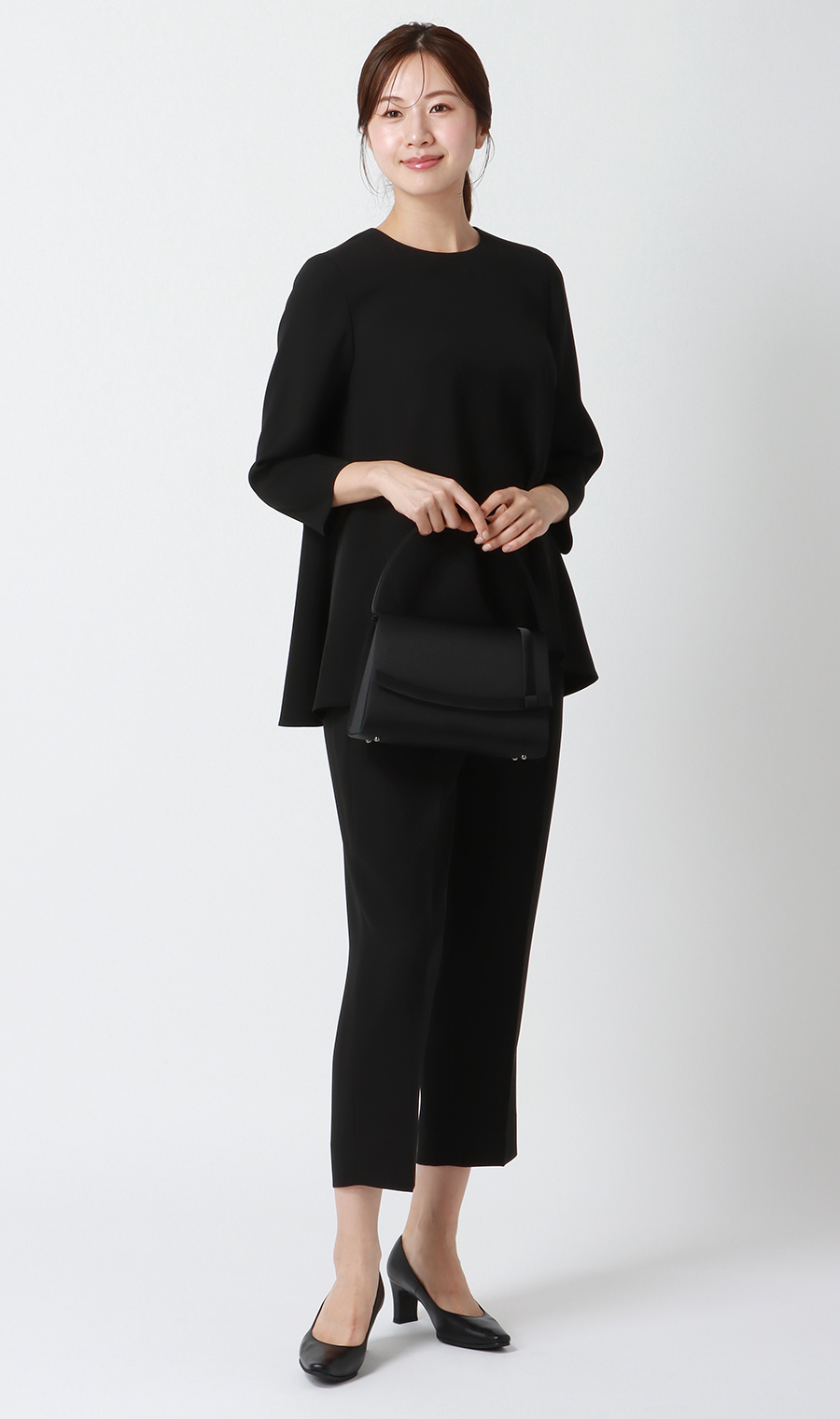 取り外し襟付きブラウス+タックプルオンパンツフォーマル【2点セット】【WEB限定】【裾上げ済み】 ブラック LL