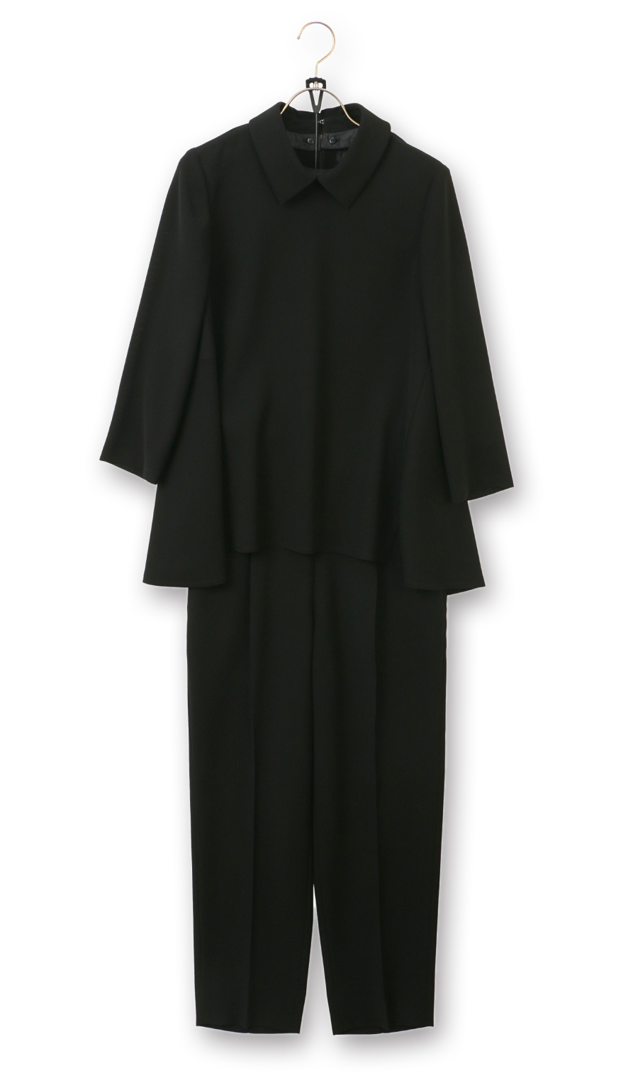 取り外し襟付きブラウス+タックプルオンパンツフォーマル【2点セット】【WEB限定】【裾上げ済み】 ブラック LL