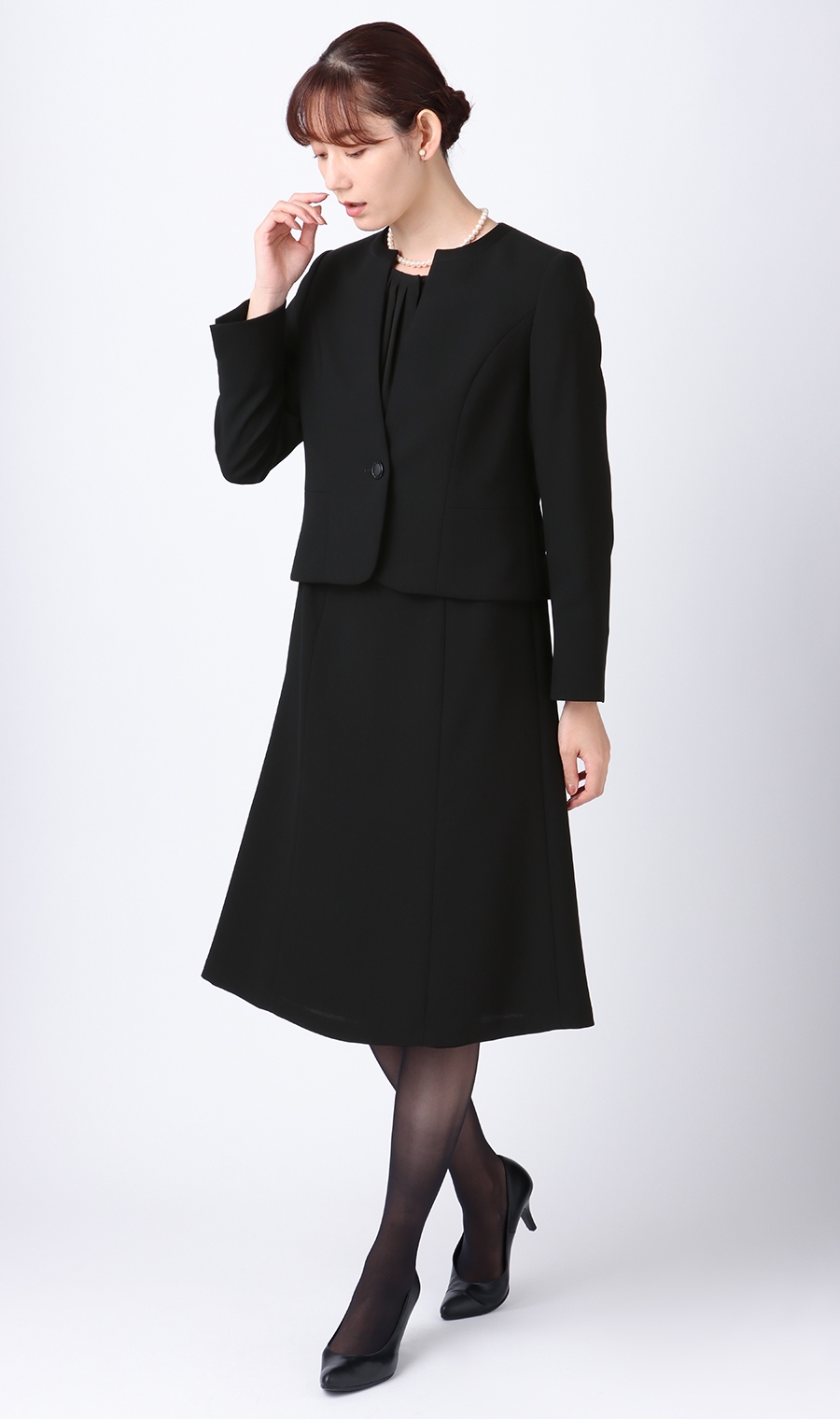 ノーカラーシフォンフリルアンサンブル ブラック 17