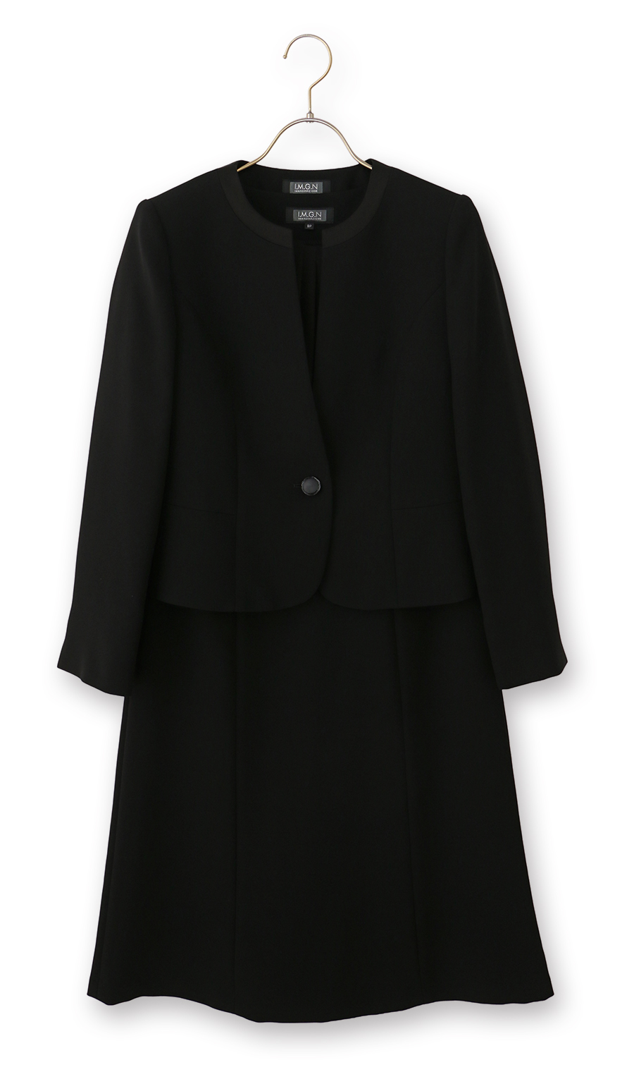 No-collar chiffon ruffle ensemble [petite size] [washable] Black 9P