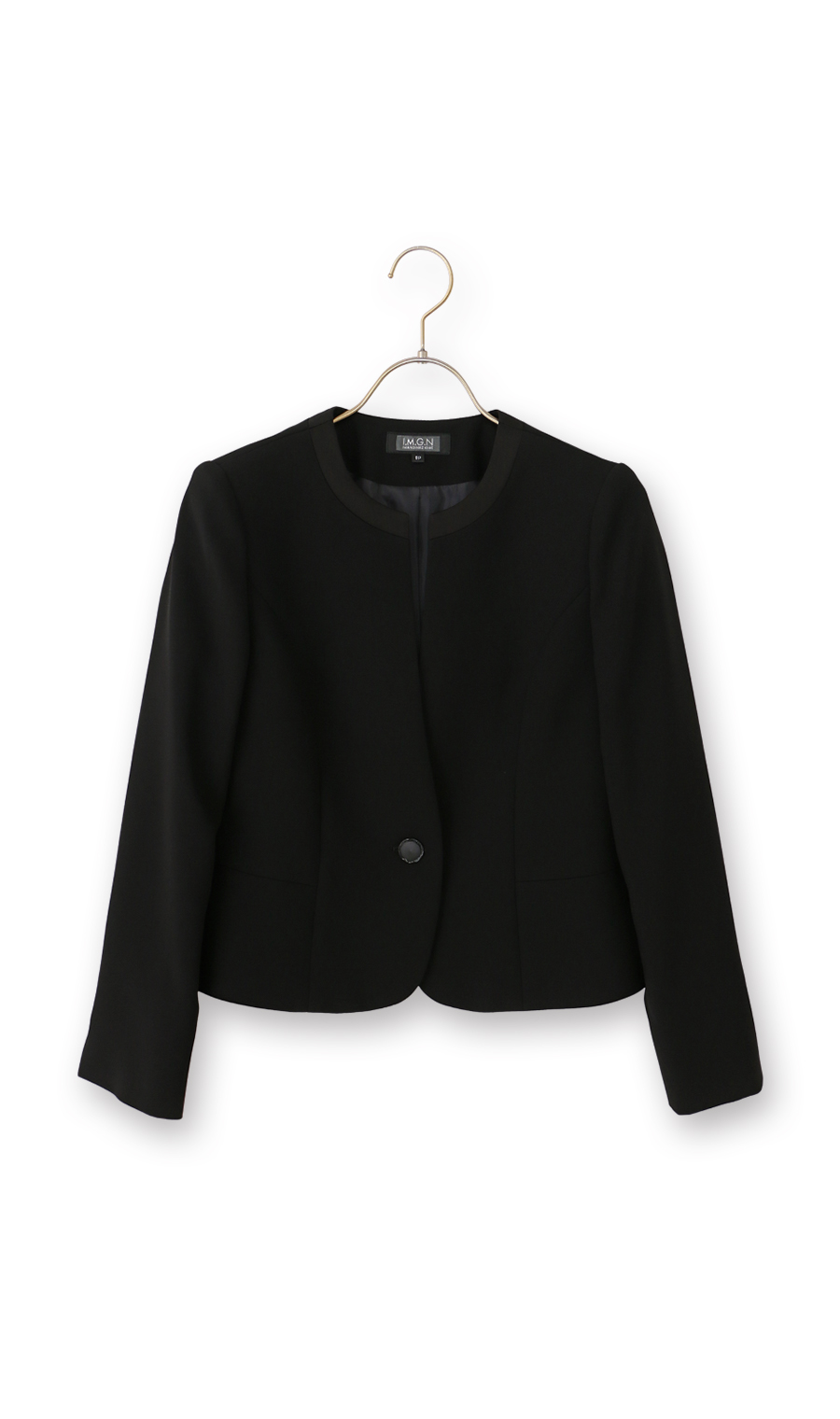 No-collar chiffon ruffle ensemble [petite size] [washable] Black 9P