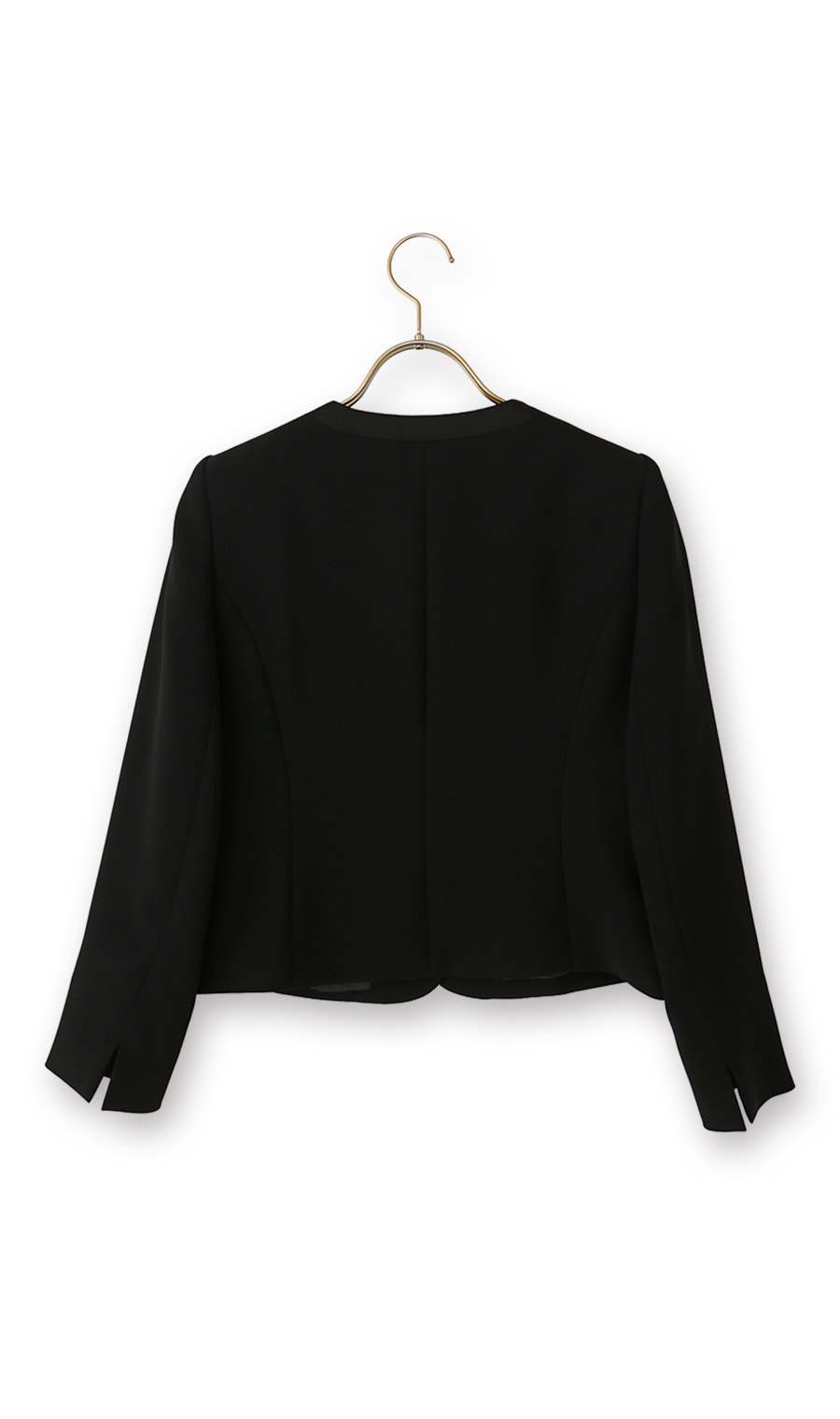 No-collar chiffon ruffle ensemble [petite size] [washable] Black 9P