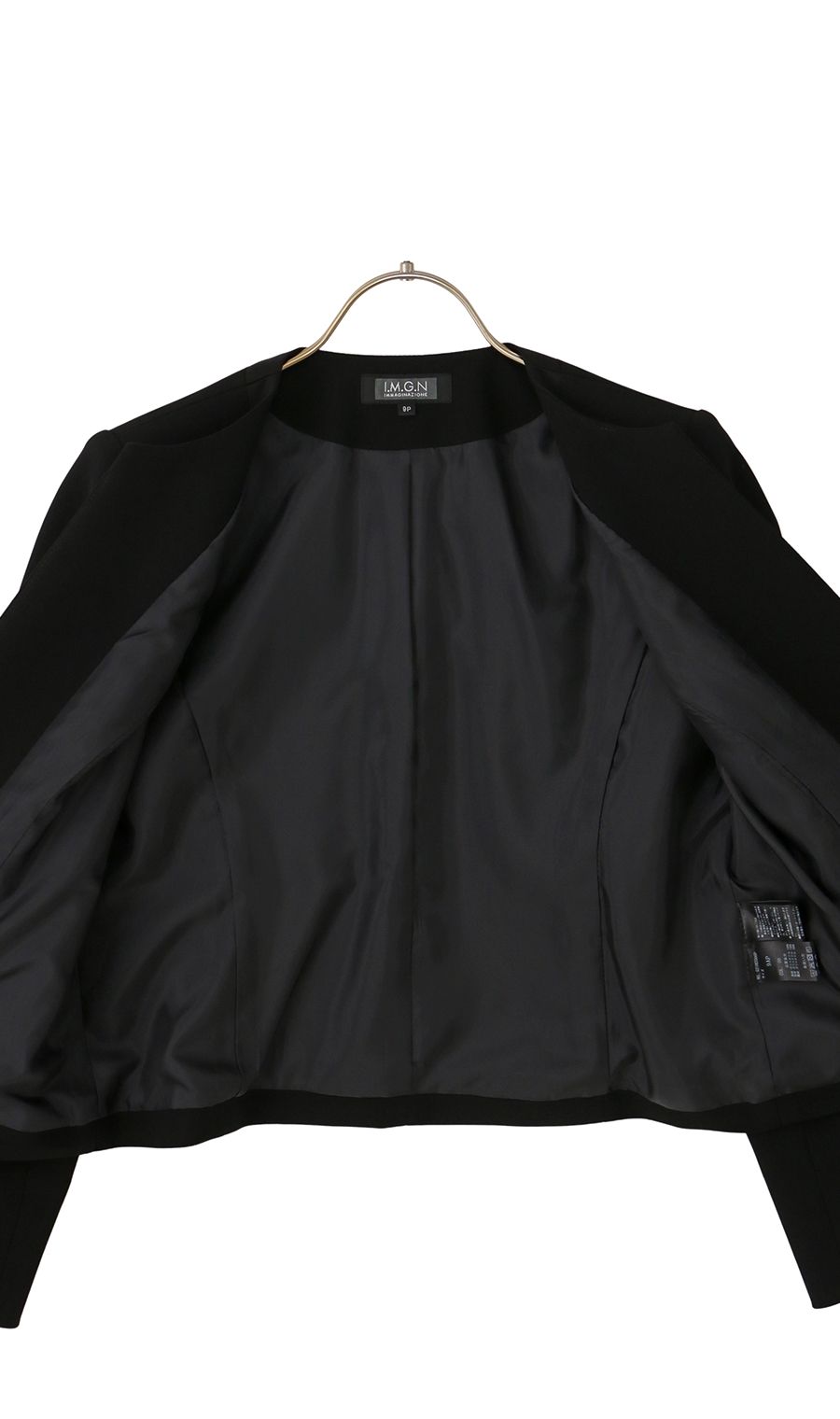 No-collar chiffon ruffle ensemble [petite size] [washable] Black 9P