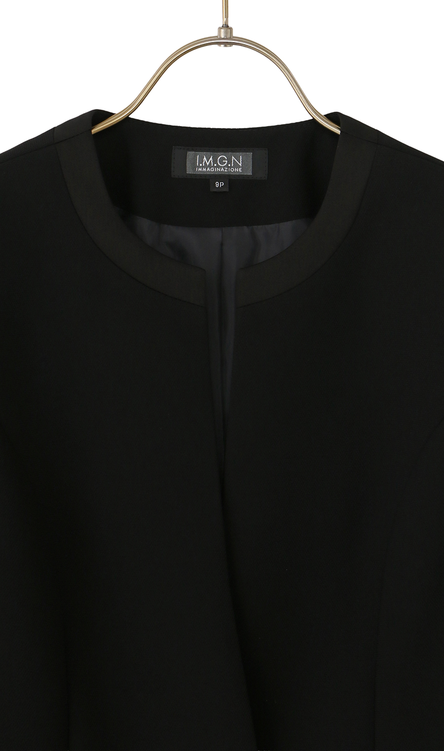 No-collar chiffon ruffle ensemble [petite size] [washable] Black 9P