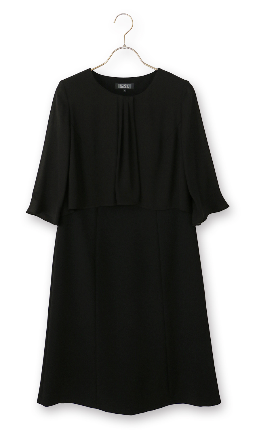 No-collar chiffon ruffle ensemble [petite size] [washable] Black 9P