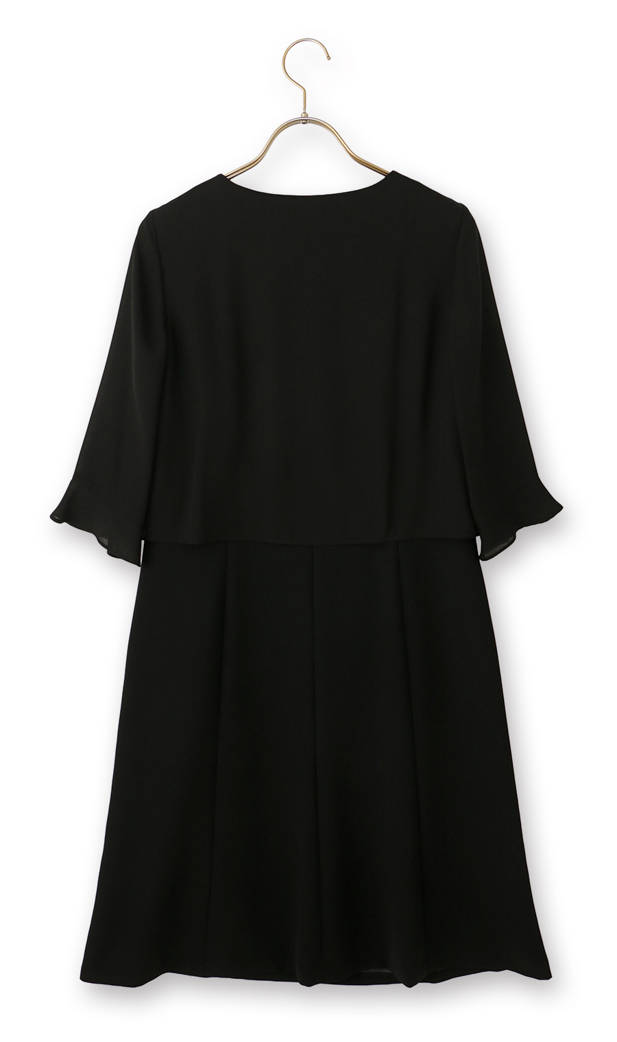 No-collar chiffon ruffle ensemble [petite size] [washable] Black 9P