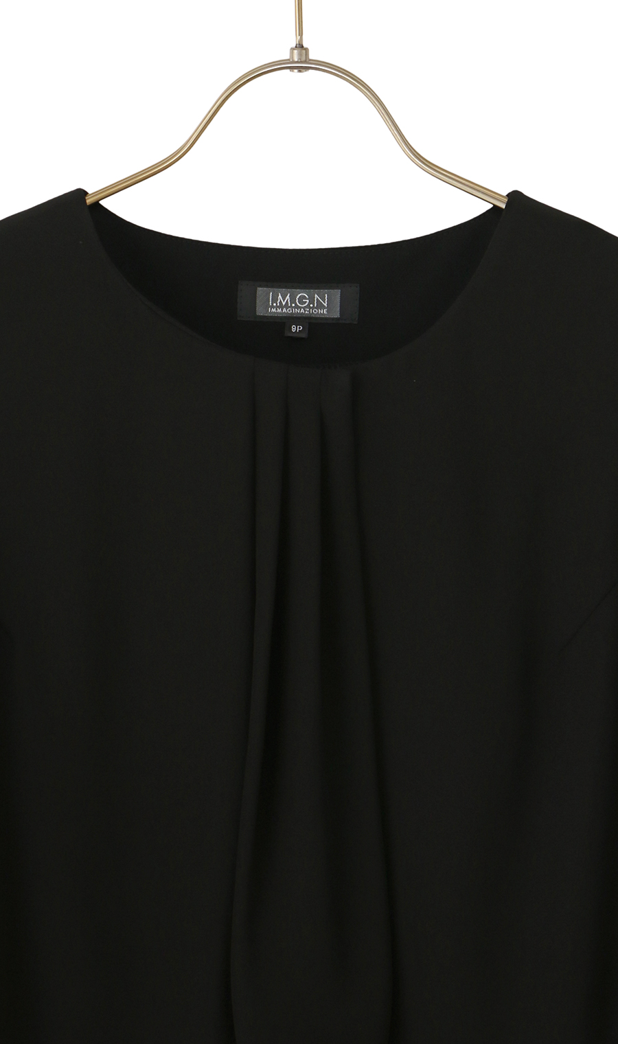 No-collar chiffon ruffle ensemble [petite size] [washable] Black 9P