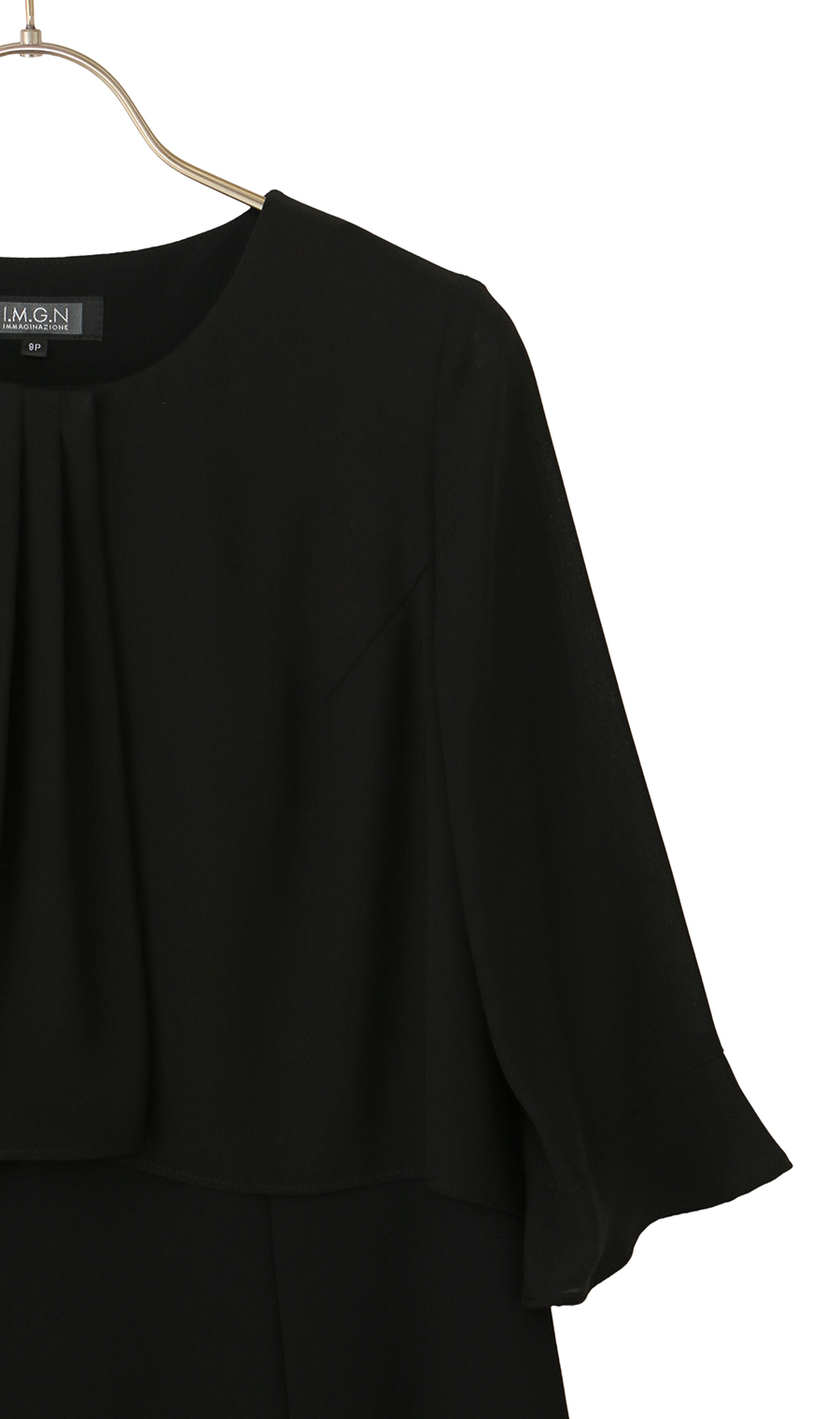 No-collar chiffon ruffle ensemble [petite size] [washable] Black 9P