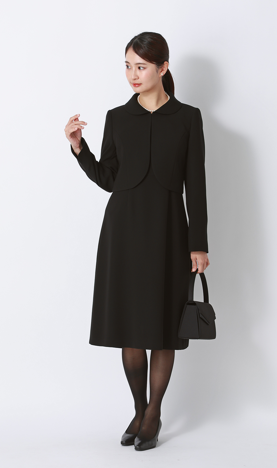 領子短擺開襟衫兩件套黑色5號