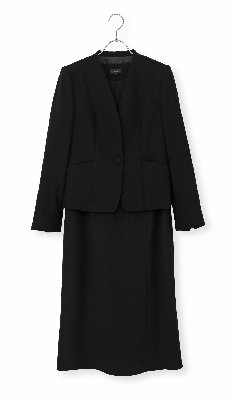 Vカラージャケット+清涼ワンピースアンサンブル【ウォッシャブル】【着丈長め】 ブラック 7号