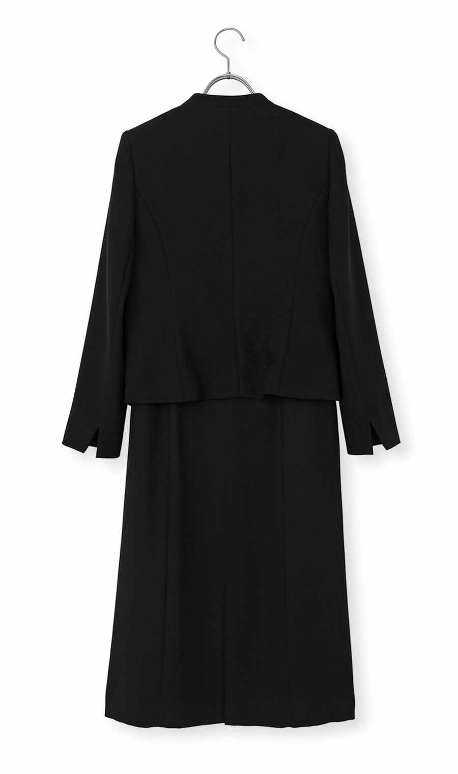 Vカラージャケット+清涼ワンピースアンサンブル【ウォッシャブル】【着丈長め】 ブラック 7号
