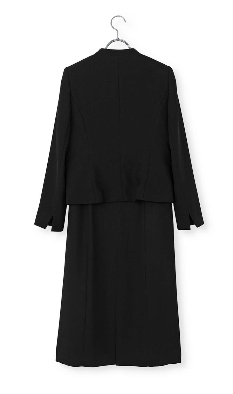 Vカラージャケット+清涼ワンピースアンサンブル【ウォッシャブル】【着丈長め】 ブラック 7号