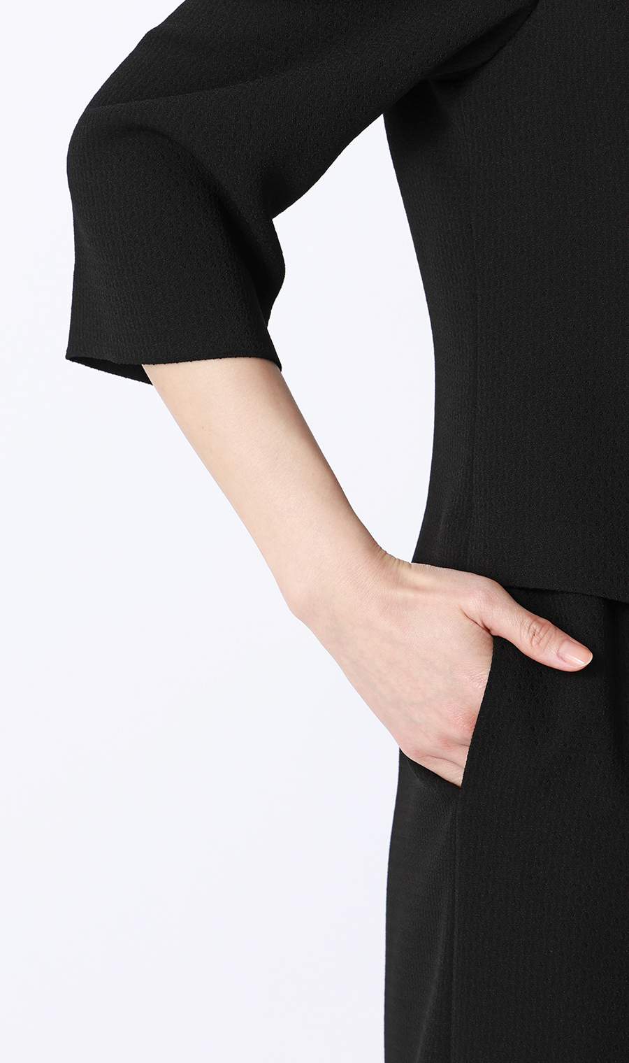 タックフリルカラーアンサンブル【前開き】【米沢織】 ブラック 9号