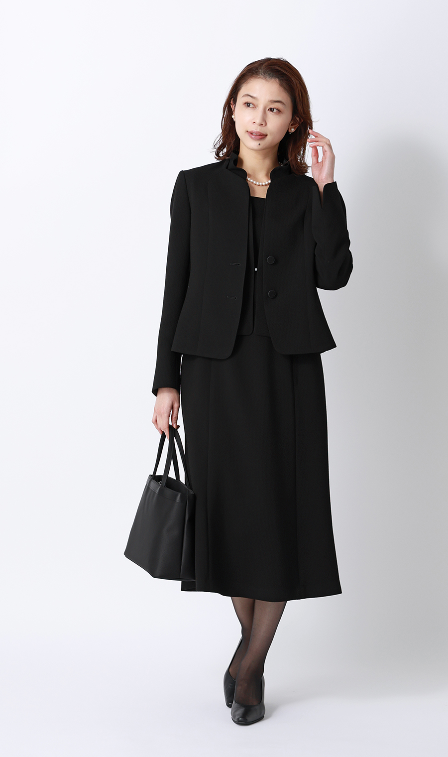 タックフリルカラーアンサンブル【前開き】【米沢織】 ブラック 9号