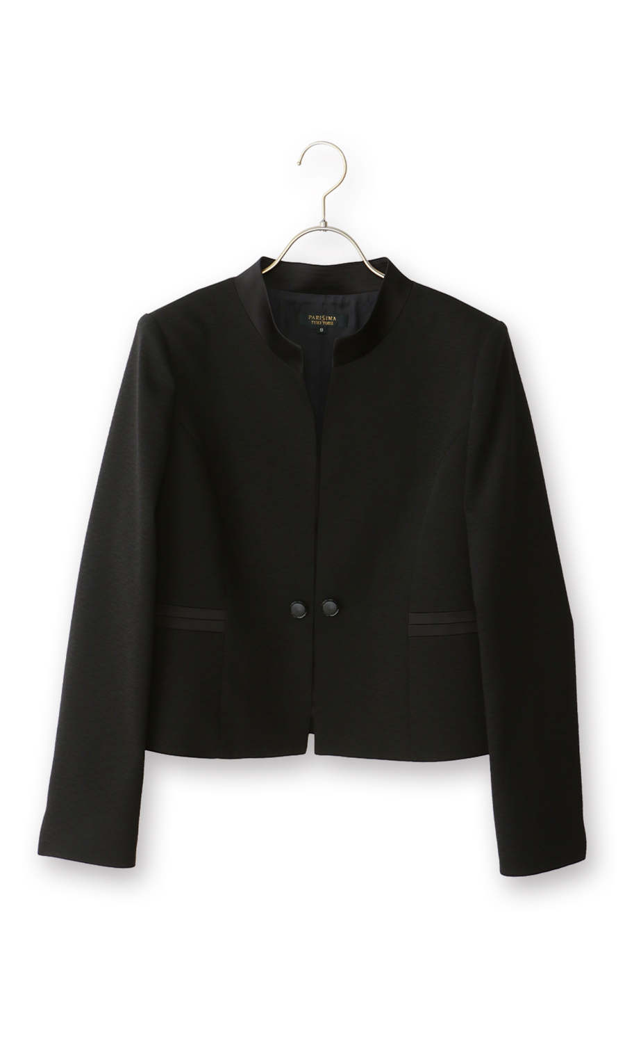 サテン切り替えスタンドカラーアンサンブル【前開き】【米沢織】 ブラック 9号