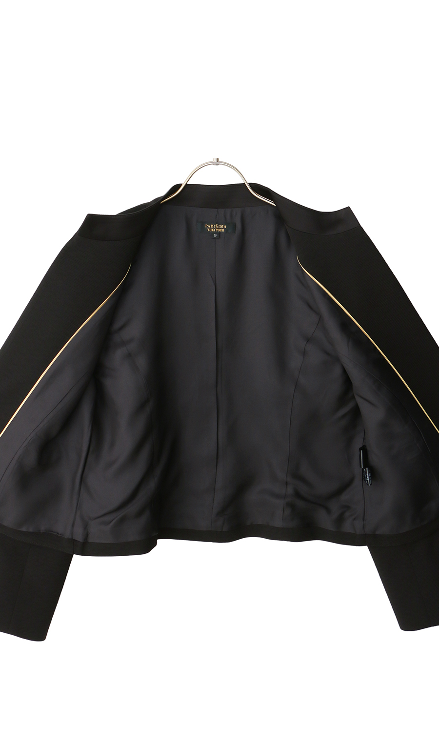 サテン切り替えスタンドカラーアンサンブル【前開き】【米沢織】 ブラック 9号