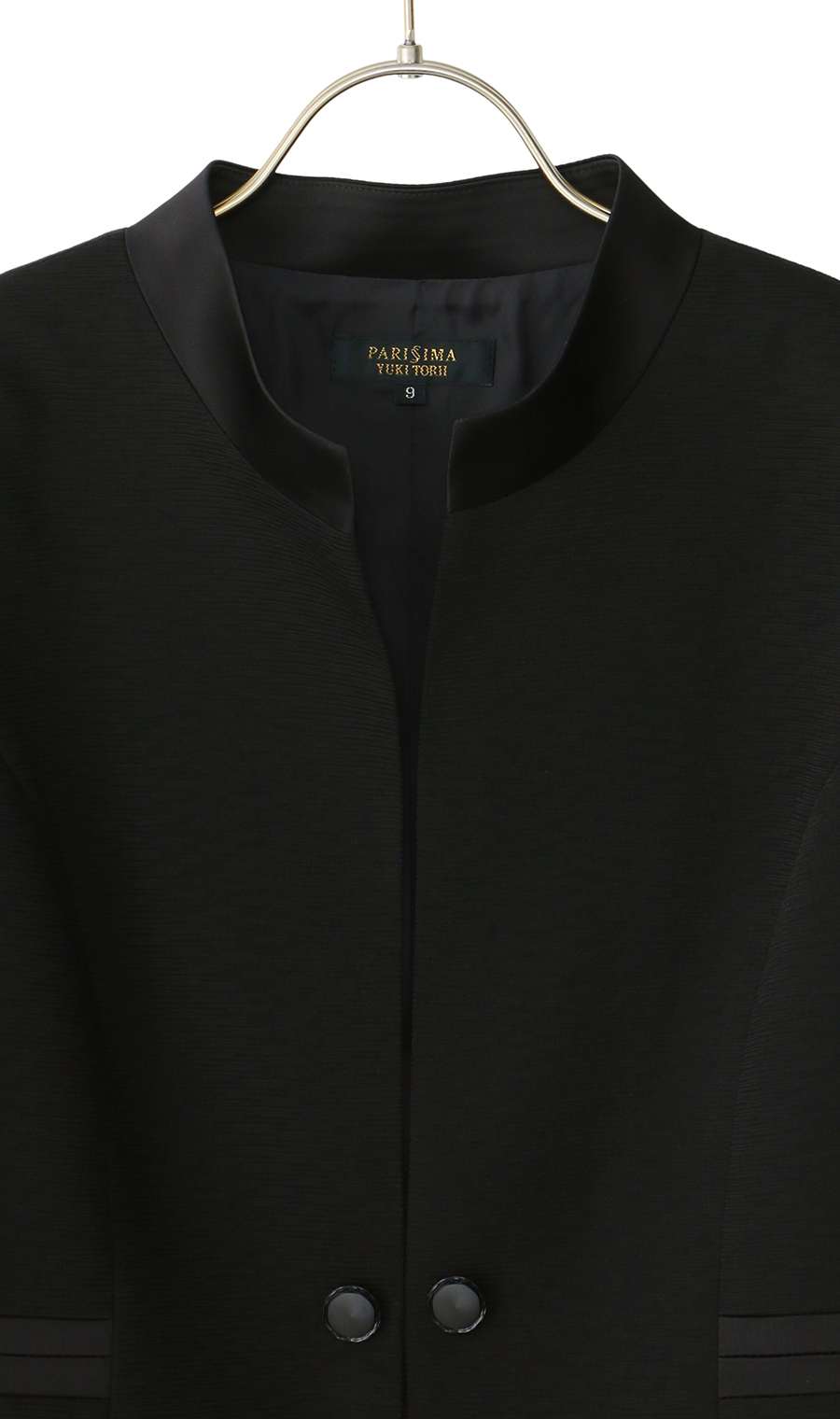 サテン切り替えスタンドカラーアンサンブル【前開き】【米沢織】 ブラック 9号
