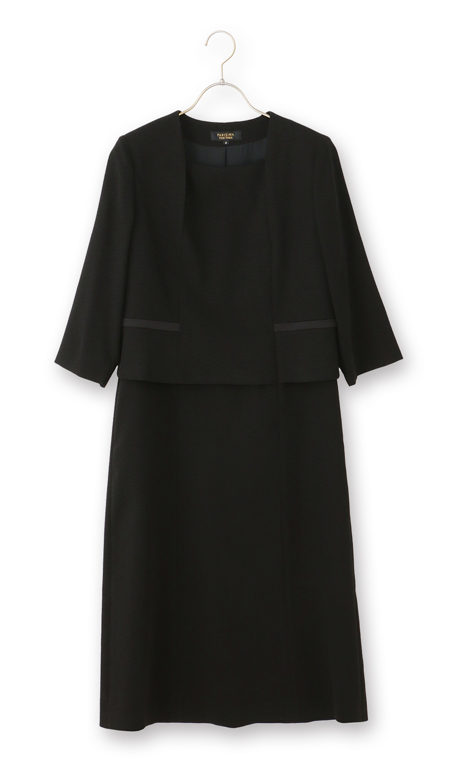 サテン切り替えスタンドカラーアンサンブル【前開き】【米沢織】 ブラック 9号