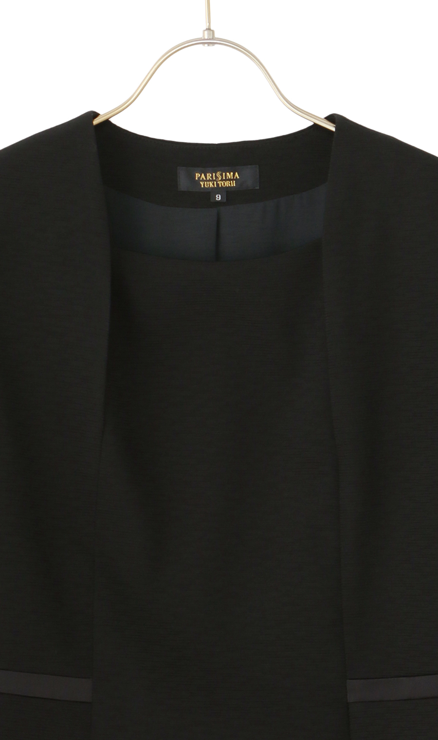 サテン切り替えスタンドカラーアンサンブル【前開き】【米沢織】 ブラック 9号