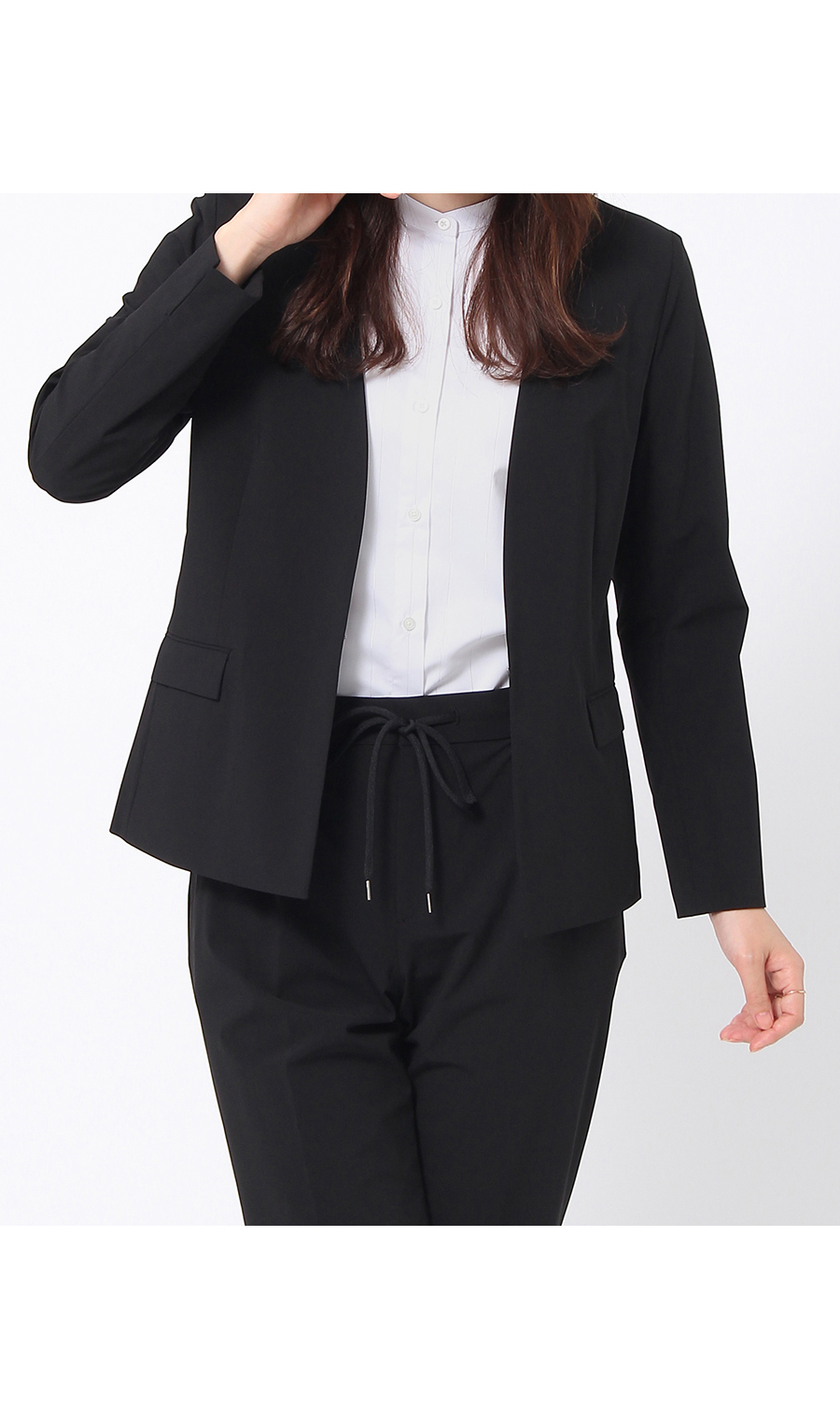 【訳アリ商品】フロントホックVカラージャケット【ウォッシャブル】【セットアップ着用可】 ブラック 5号