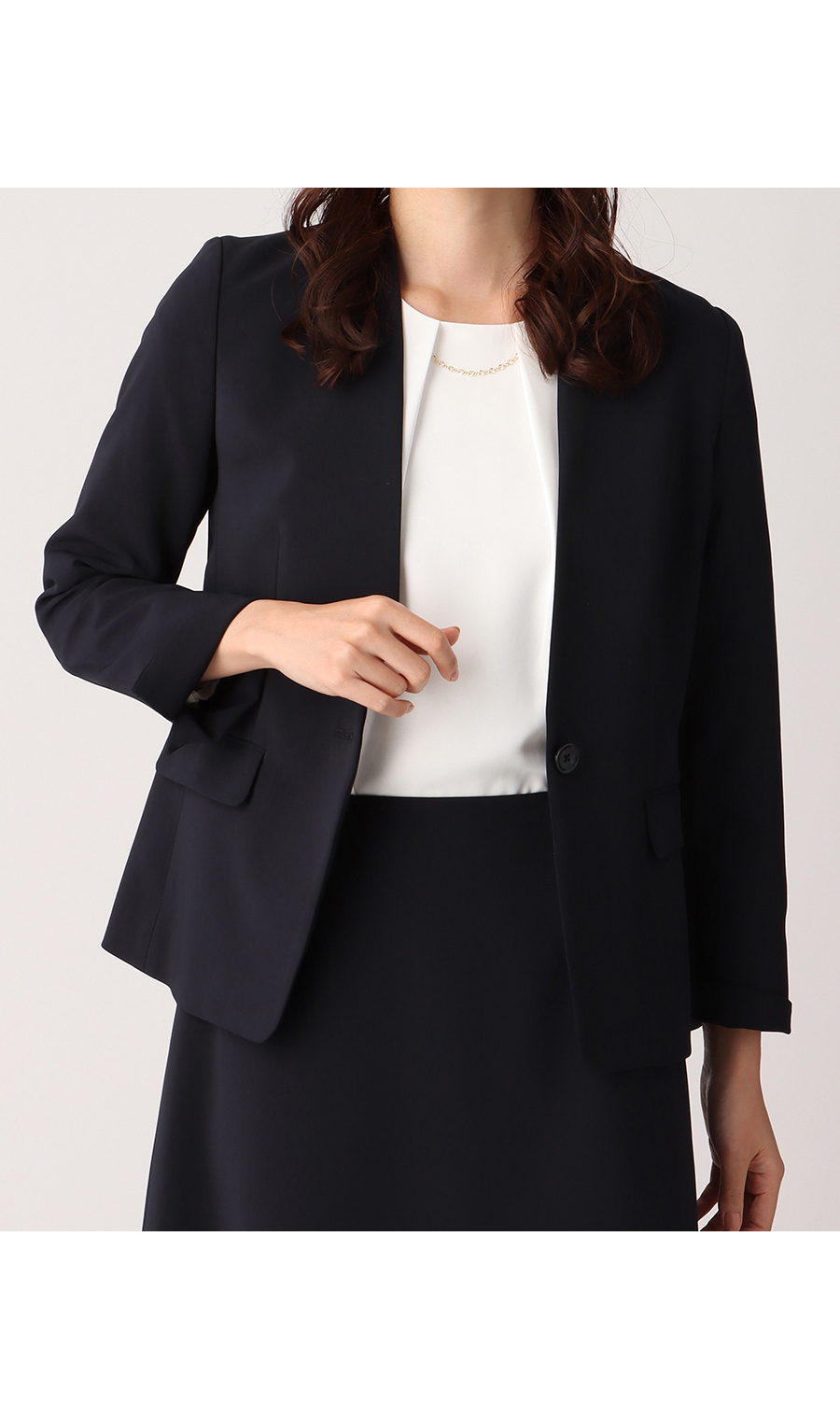 【訳アリ商品】Vカラー1つボタンジャケット【ウォッシャブル】【セットアップ着用可】 ネイビー 3号