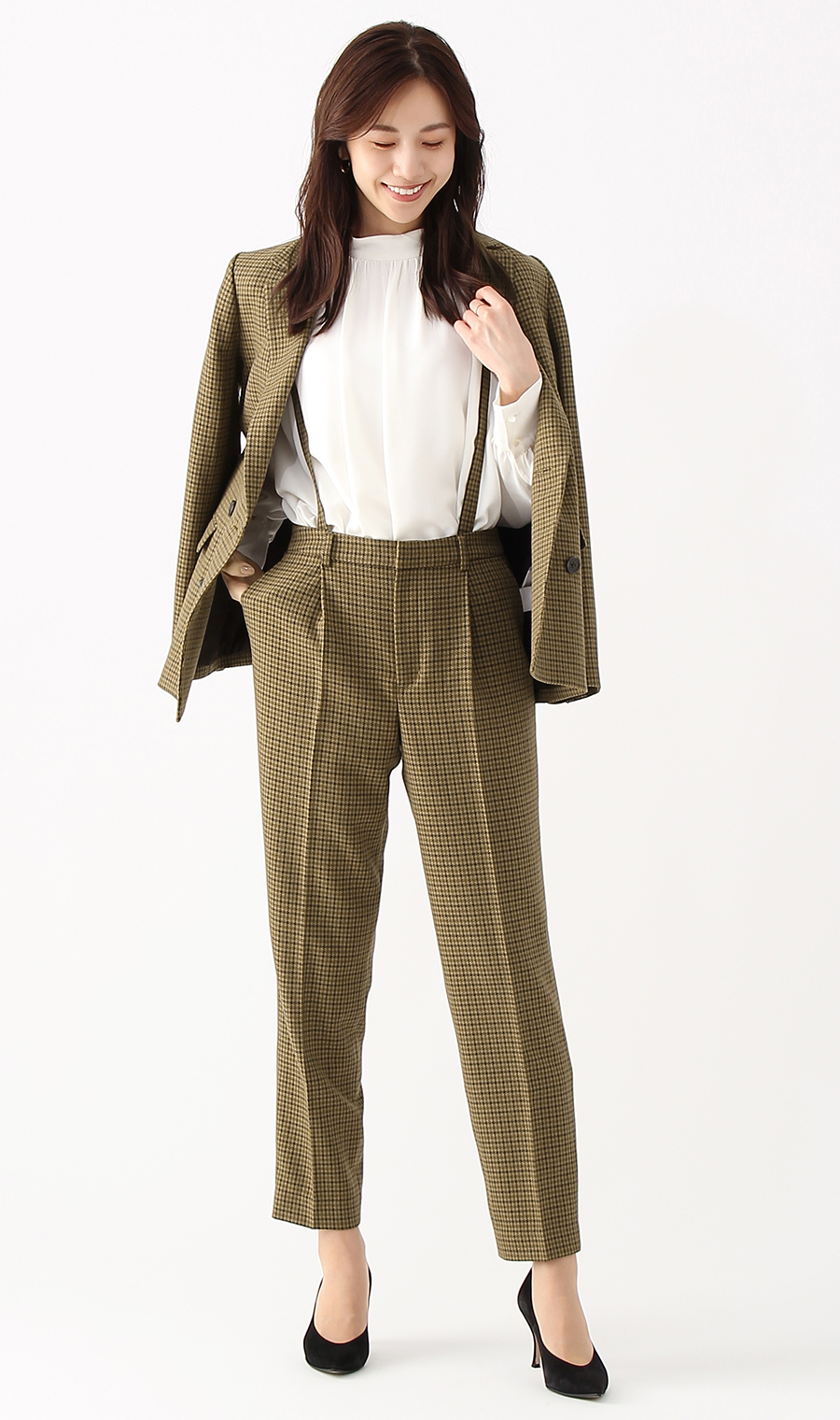 【訳アリ商品】テーパードパンツ【サスペンダー付き】【セットアップ着用可】【裾上げ済み】 ブラウン 5号