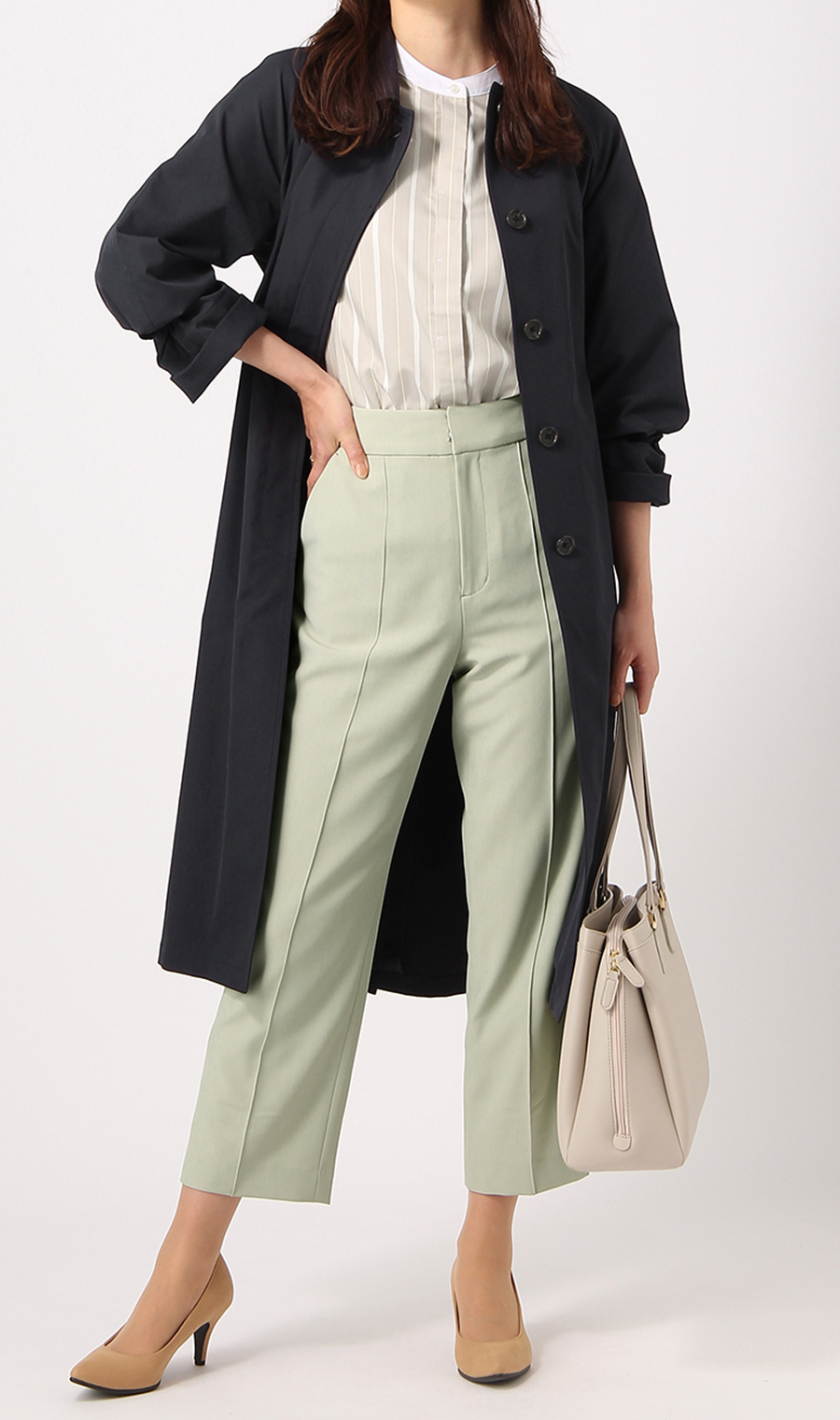 【訳アリ商品】ステンカラーコート【撥水加工】 ネイビー 9号