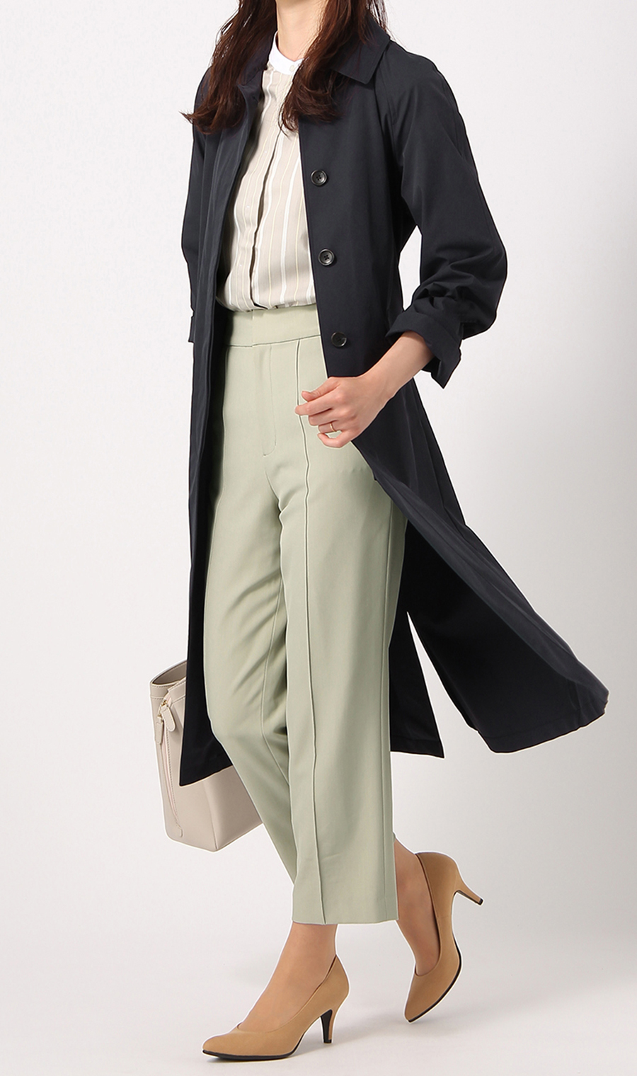 【訳アリ商品】ステンカラーコート【撥水加工】 ネイビー 9号