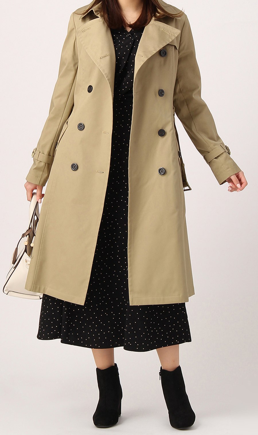 【訳アリ商品】ロング丈ダブルトレンチコート【撥水加工】 ベージュ 7号
