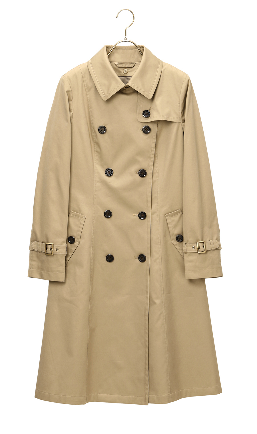 【訳アリ商品】ロング丈ダブルトレンチコート【撥水加工】 ベージュ 7号