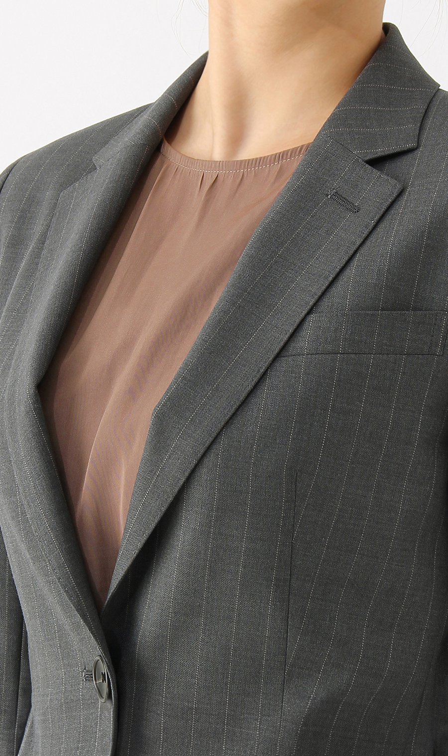 【訳アリ商品】1ボタンミドル丈テーラードジャケット【セットアップ着用可】 グレー 15号