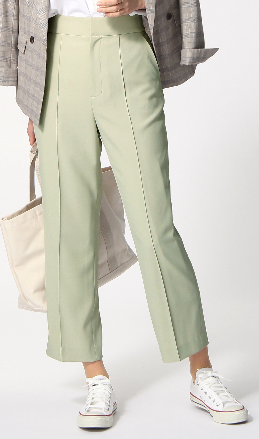 【訳アリ商品】太めテーパードパンツ【裾上げ済み】 グリーン S