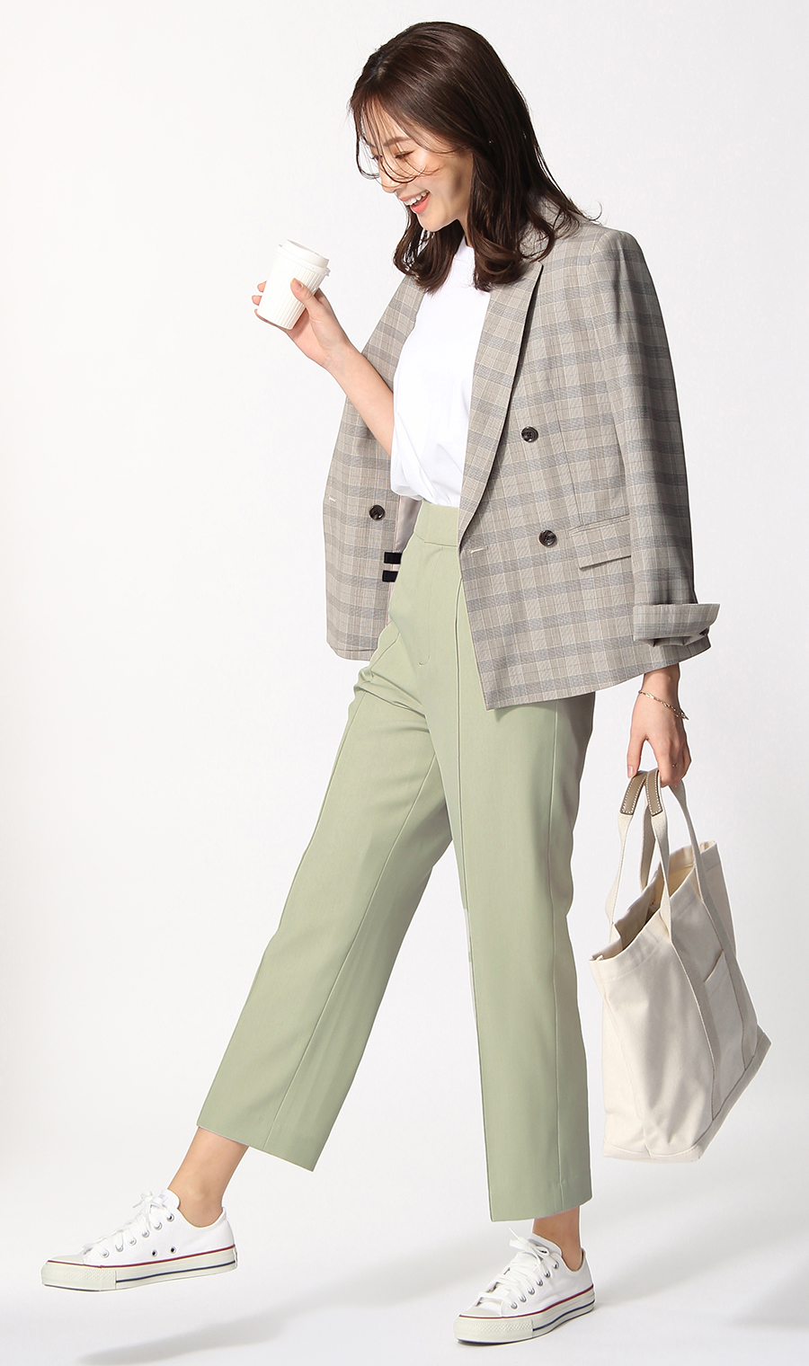 【訳アリ商品】太めテーパードパンツ【裾上げ済み】 グリーン S