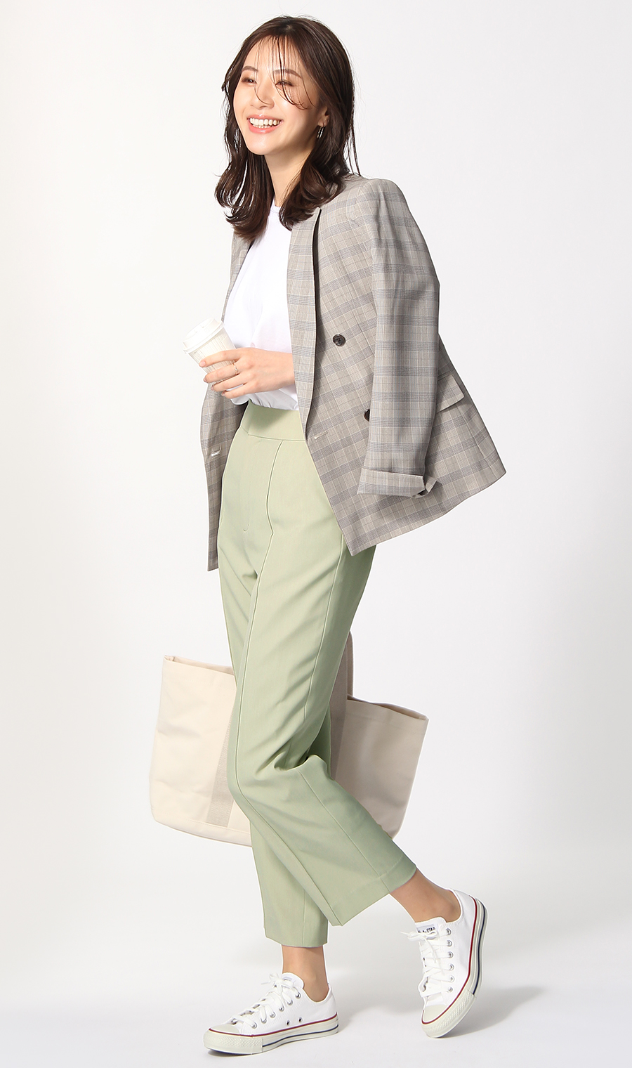 【訳アリ商品】太めテーパードパンツ【裾上げ済み】 グリーン S