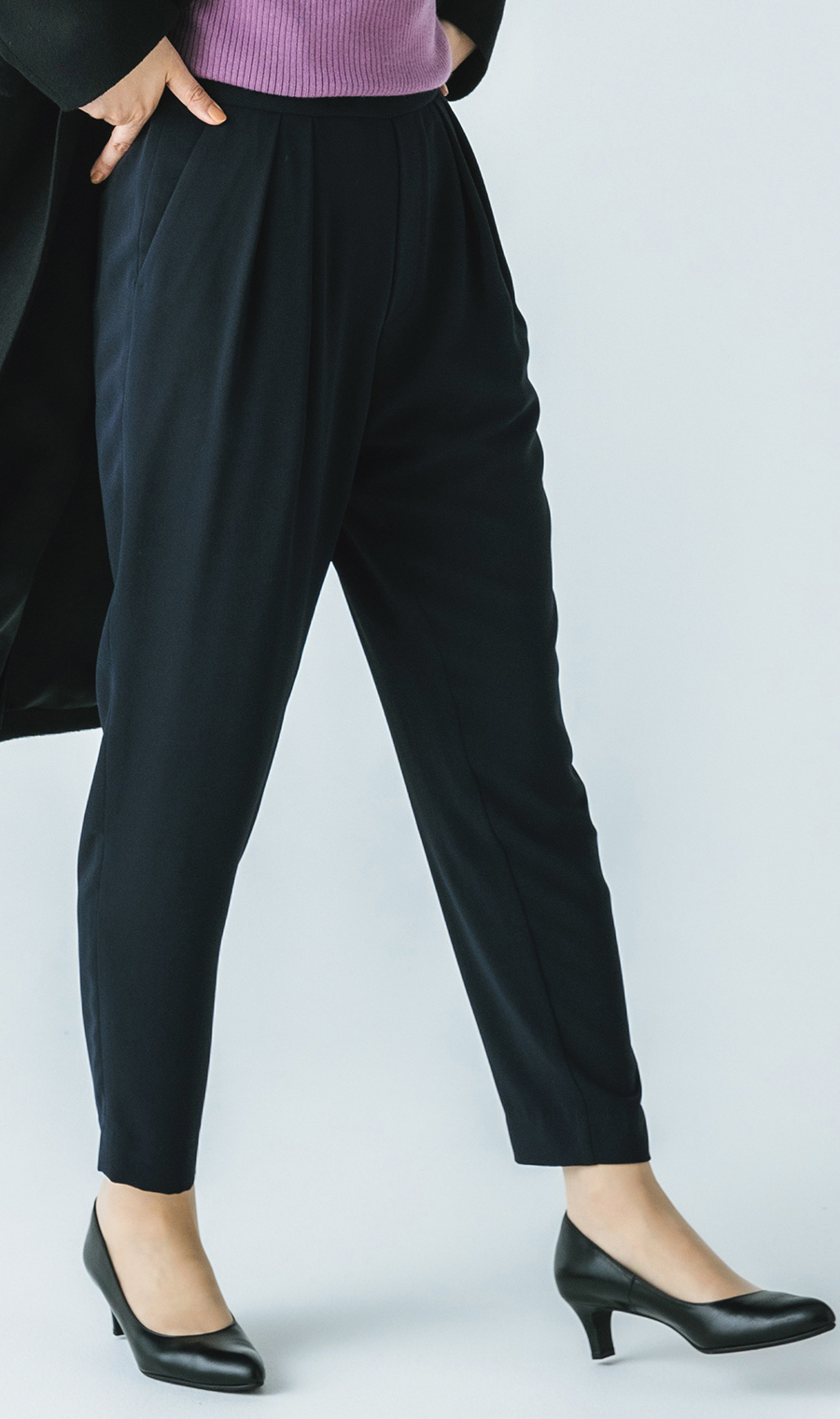 【訳アリ商品】テーパードイージーパンツ【裾上げ済み】 ネイビー S