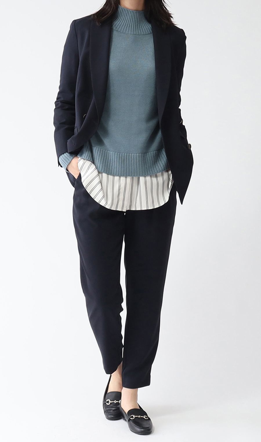 【訳アリ商品】テーパードイージーパンツ【裾上げ済み】 ネイビー S