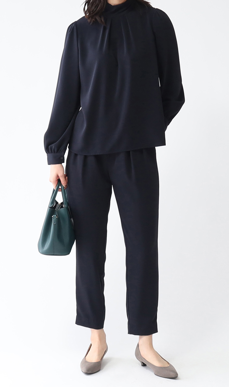 【訳アリ商品】テーパードイージーパンツ【裾上げ済み】 ネイビー S