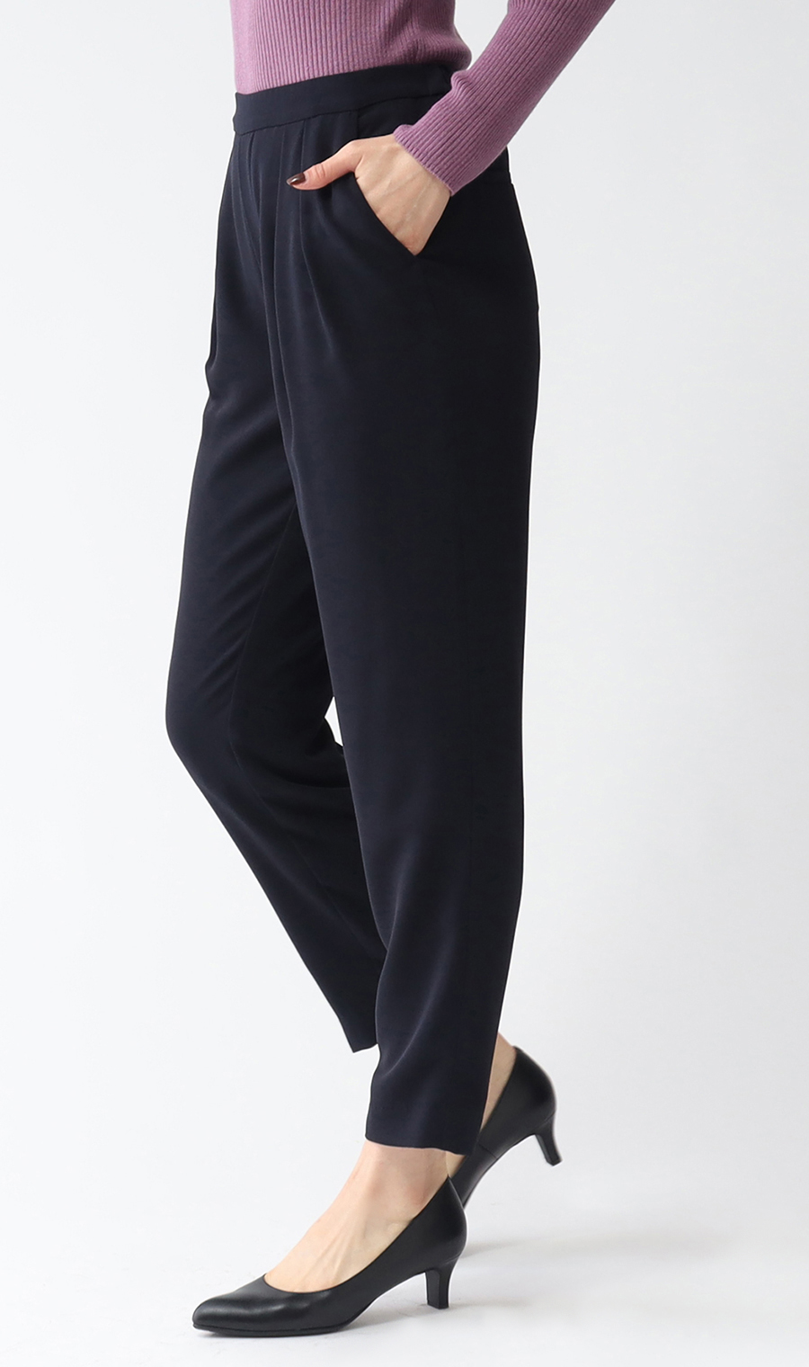 【訳アリ商品】テーパードイージーパンツ【裾上げ済み】 ネイビー S